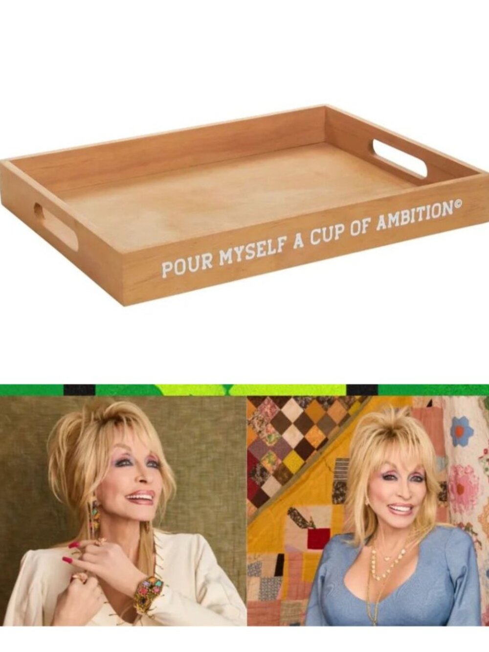 Dolly Parton Rectangular Wooden Tray with Handles - 11.8x15.7